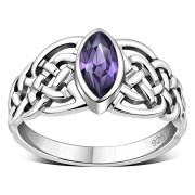 Marquise cut Amethyst Stone Celtic Silver Ring, r539