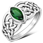  Marquise cut Green CZ Celtic Silver Ring, r539