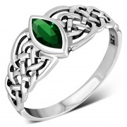  Marquise cut Green CZ Celtic Silver Ring, r539