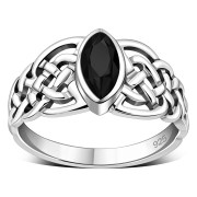 Marquise cut Black Onyx Celtic Silver Ring, r539