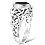 Marquise cut Black Onyx Celtic Silver Ring, r539