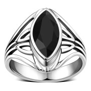 Large Light Faceted Black Onyx Silver ring, r540