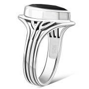 Large Light Faceted Black Onyx Silver ring, r540