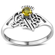 Celtic Knot Thistle Citrine Stone Silver Ring, r541