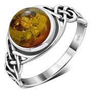 Large Baltic Amber Celtic Silver Ring, r542