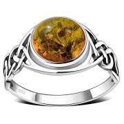 Large Baltic Amber Celtic Silver Ring, r542