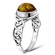 Large Baltic Amber Celtic Silver Ring, r542