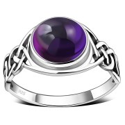 Large Amethyst Genuine Stone Celtic Silver Ring, r542