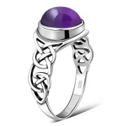 Large Amethyst Genuine Stone Celtic Silver Ring, r542