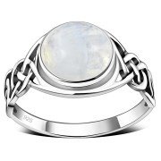 Large Rainbow Moonstone Celtic Silver Ring, r542