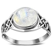 Large Rainbow Moonstone Celtic Silver Ring, r542