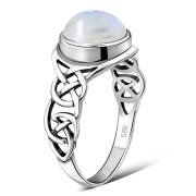 Large Rainbow Moonstone Celtic Silver Ring, r542