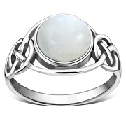 Rainbow Moonstone Celtic Knot Silver Ring, r543