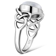 Rainbow Moonstone Celtic Knot Silver Ring, r543