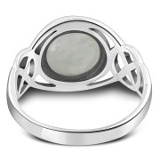 Rainbow Moonstone Celtic Knot Silver Ring, r543