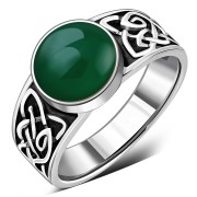 Celtic Knot Green Agate Silver Ring, r544