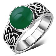 Celtic Knot Green Agate Silver Ring, r544