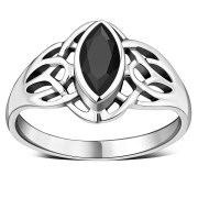 Large Celtic Knot Faceted Black Onyx Silver Ring, r545