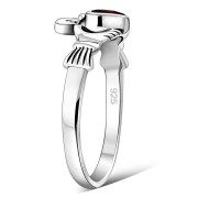 Garnet CZ Irish Claddagh Silver Ring, r546