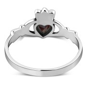 Garnet CZ Irish Claddagh Silver Ring, r546