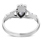 Clear CZ Irish Claddagh Silver Ring. r546