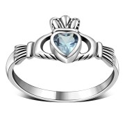 Blue Topaz CZ Irish Claddagh Silver Ring, r546