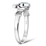Blue Topaz CZ Irish Claddagh Silver Ring, r546