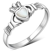 Mother of Pearl Irish Claddagh Silver Ring, r546