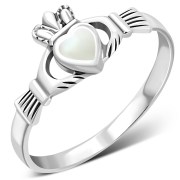 Mother of Pearl Irish Claddagh Silver Ring, r546