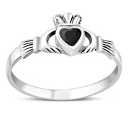Faceted Black Onyx Claddagh Silver Ring, r546
