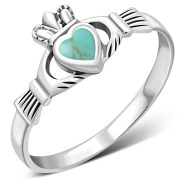 Turquoise Irish Claddagh Silver Ring, r546