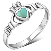 Turquoise Irish Claddagh Silver Ring, r546