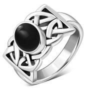 Celtic Knot Black Onyx Silver Ring, r547