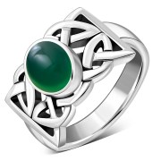 Celtic Knot Green Agate Silver Ring, r547