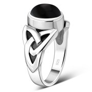 Trinity Black Onyx Mens Solid Silver Ring, r548