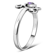 Amethyst CZ Triskele Triple Spiral Silver Ring, r551