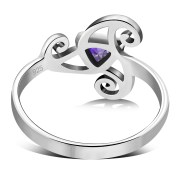 Amethyst CZ Triskele Triple Spiral Silver Ring, r551