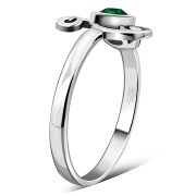 Emerald Green CZ Triskele Triple Spiral Silver Ring, r551