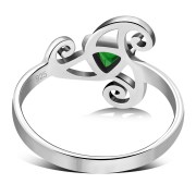 Emerald Green CZ Triskele Triple Spiral Silver Ring, r551