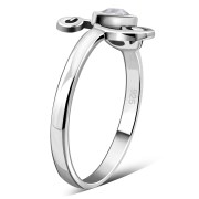 Clear CZ Triskele Triple Spiral Silver Ring, r551