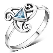 Blue Topaz CZ Triskele Triple Spiral Silver Ring, r551