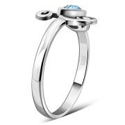 Blue Topaz CZ Triskele Triple Spiral Silver Ring, r551