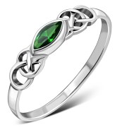 Marquise cut Delicate Emerald Green CZ Celtic Silver Ring, r552