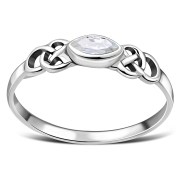 Marquise cut Delicate Clear CZ Celtic Silver Ring, r552