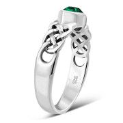 Marquise cut Green CZ Celtic Silver Ring, r553