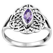 Celtic Knot Amethyst Stone Silver Ring