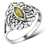 Celtic Knot Citrine Stone Silver Ring, r556