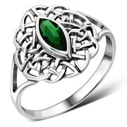 Celtic Knot Emerald Green CZ Silver Ring