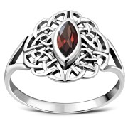 Celtic Knot Garnet Stone Silver Ring