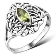 Celtic Knot Peridot Stone Silver Ring